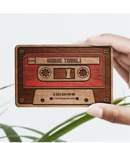 BK Gift Kişiye Özel Ahşap Kaset Tasarımlı Sosyal Kartvizit (Model 2A) 50 ADET