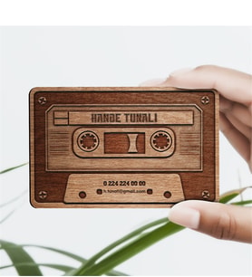 BK Gift Kişiye Özel Ahşap Kaset Tasarımlı Sosyal Kartvizit (Model 1A) 50 ADET