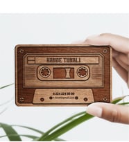BK Gift Kişiye Özel Ahşap Kaset Tasarımlı Sosyal Kartvizit (Model 1A) 50 ADET