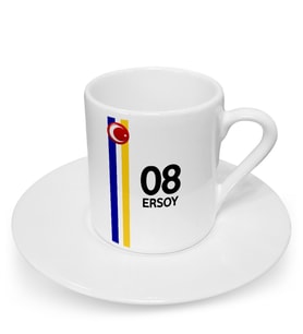BK Gift Kişiye Özel Sarı Lacivert Tasarımlı Türk Kahvesi Fincanı - Model 1