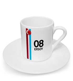 BK Gift Kişiye Özel Bordo Mavi Tasarımlı Türk Kahvesi Fincanı - Model 1