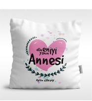 BK Gift Kişiye Özel Dünyanın En İyi Annesi Tasarımlı Beyaz  Yastık - 11