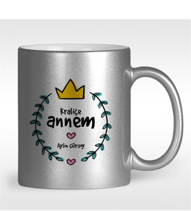 BK Gift Kişiye Özel Kraliçe Annem Tasarımlı Gümüş Yaldızlı Kupa Bardak - 1
