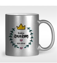 BK Gift Kişiye Özel Kraliçe Annem Tasarımlı Gümüş Yaldızlı Kupa Bardak - 1