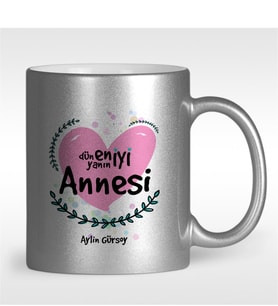 BK Gift Kişiye Özel Dünyanın En İyi Annesi Tasarımlı Gümüş Yaldızlı Kupa Bardak - 11