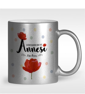 BK Gift Kişiye Özel Dünyanın En İyi Annesi Tasarımlı Gümüş Yaldızlı Kupa Bardak - 10