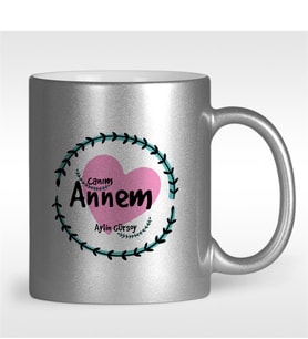 BK Gift Kişiye Özel Canım Annem Tasarımlı Gümüş Yaldızlı Kupa Bardak - 10