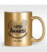 BK Gift Kişiye Özel Dünyanın En İyi Annesi Tasarımlı Altın Yaldızlı Kupa Bardak - 11
