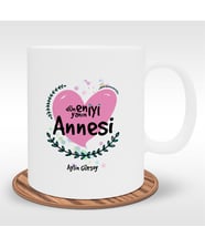 BK Gift Kişiye Özel Dünyanın En İyi Annesi Tasarımlı Beyaz Kupa Bardak - 11