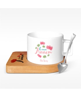 BK Gift Kişiye Özel Canım Annem Tasarımlı Ahşap Altlıklı Seramik Fincan - 12