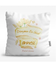 BK Gift Kişiye Özel Dünyanın En Güzel Annesi Tasarımlı Beyaz  Yastık - 1