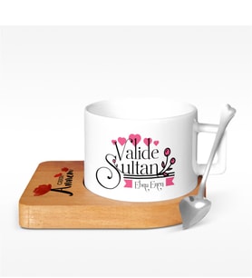 BK Gift Kişiye Özel Valide Sultan Tasarımlı Ahşap Altlıklı Seramik Fincan - 2
