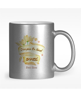 BK Gift Kişiye Özel Dünyanın En Güzel Annesi Tasarımlı Gümüş Yaldızlı Kupa Bardak - 1