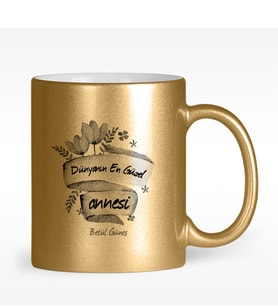 BK Gift Kişiye Özel Dünyanın En Güzel Annesi Tasarımlı Altın Yaldızlı Kupa Bardak - 1