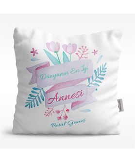 BK Gift Kişiye Özel Dünyanın En İyi Annesi Tasarımlı Beyaz  Yastık - 12