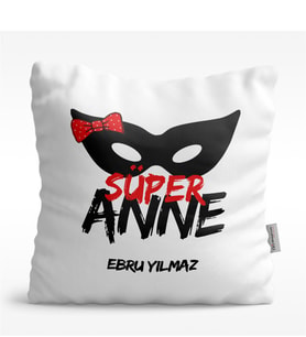BK Gift Kişiye Özel Süper Anne Tasarımlı Beyaz  Yastık - 1