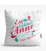BK Gift Kişiye Özel En Güzel Anne Tasarımlı Beyaz  Yastık - 1
