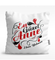 BK Gift Kişiye Özel En Güzel Anne Tasarımlı Beyaz  Yastık - 2
