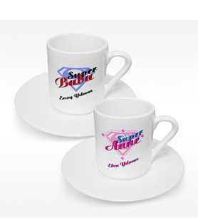 BK Gift Kişiye Özel İkili Süper Anne & Baba Türk Kahvesi Fincanı Takımı - 2