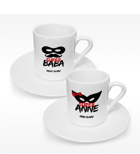 BK Gift Kişiye Özel İkili Süper Anne & Baba Türk Kahvesi Fincanı Takımı - 1
