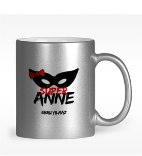 BK Gift Kişiye Özel Süper Anne Tasarımlı Gümüş Yaldızlı Kupa Bardak - 1