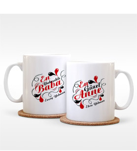 BK Gift Kişiye Özel İkili Anne & Baba Beyaz Kupa Bardak Takımı - 6