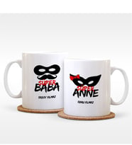 BK Gift Kişiye Özel İkili Anne & Baba Beyaz Kupa Bardak Takımı - 1