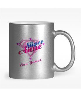 BK Gift Kişiye Özel Süper Anne Tasarımlı Gümüş Yaldızlı Kupa Bardak - 2