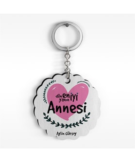 BK Gift Kişiye Özel Dünyanın En İyi Annesi Tasarımlı Ahşap Anahtarlık - 11
