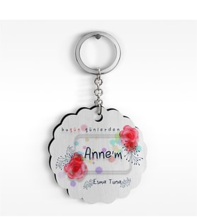 BK Gift Kişiye Özel Bugün Günlerden Annem Tasarımlı Ahşap Anahtarlık - 1