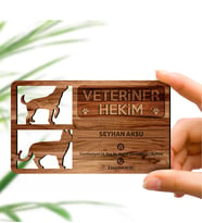 BK Gift Kişiye Özel Mesleki Veteriner Hekim Ahşap Kartvizit (Model 2-8) 50 ADET