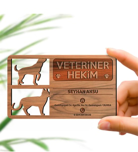 BK Gift Kişiye Özel Mesleki Veteriner Hekim Ahşap Kartvizit (Model 2-4) 50 ADET