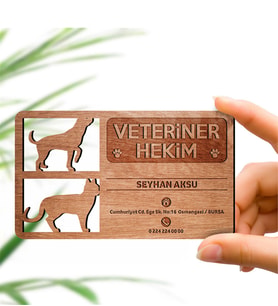 BK Gift Kişiye Özel Mesleki Veteriner Hekim Ahşap Kartvizit (Model 2-1) 50 ADET