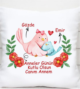 Anne Kuş İle Yaru Kuş İsimli Kare Yastık
