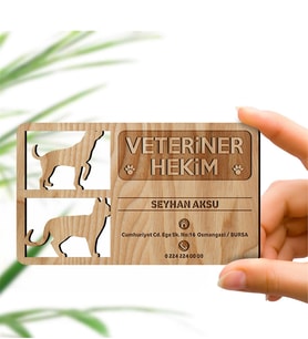 BK Gift Kişiye Özel Mesleki Veteriner Hekim Ahşap Kartvizit (Model 2-2) 50 ADET
