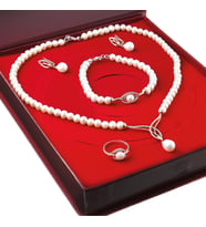Chavin İnci Rose Gümüş Kolye Küpe Bileklik Yüzük Takım Set ds45