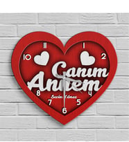 BK Gift Kişiye Özel Canım Annem Tasarımlı Ahşap Kalp Duvar Saati - 10