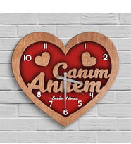 BK Gift Kişiye Özel Canım Annem Tasarımlı Ahşap Kalp Duvar Saati - 9