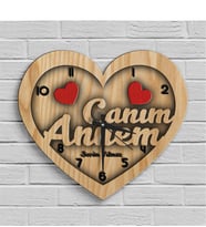 BK Gift Kişiye Özel Canım Annem Tasarımlı Ahşap Kalp Duvar Saati - 7