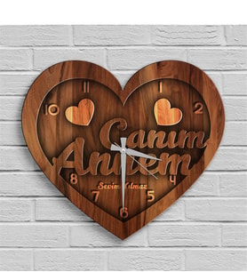 BK Gift Kişiye Özel Canım Annem Tasarımlı Ahşap Kalp Duvar Saati - 5