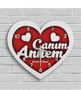 BK Gift Kişiye Özel Canım Annem Tasarımlı Ahşap Kalp Duvar Saati - 4