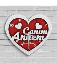BK Gift Kişiye Özel Canım Annem Tasarımlı Ahşap Kalp Duvar Saati - 4
