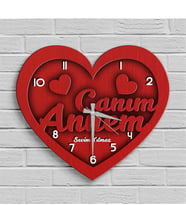 BK Gift Kişiye Özel Canım Annem Tasarımlı Ahşap Kalp Duvar Saati - 3
