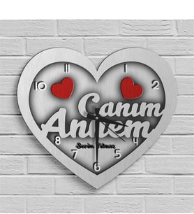 BK Gift Kişiye Özel Canım Annem Tasarımlı Ahşap Kalp Duvar Saati - 2