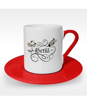 BK Gift Kişiye Özel Kaligrafi İsim Tasarımlı Kırmızı Türk Kahvesi Fincanı - 2