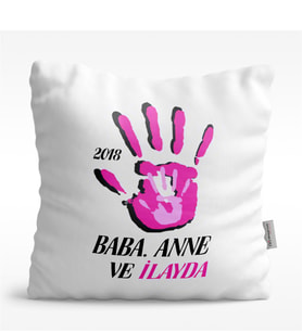 BK Gift Kişiye Özel Baba Anne Ve Ben Tasarımlı Beyaz  Yastık - 1