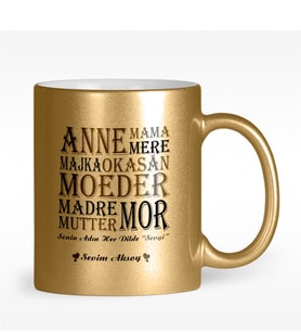 BK Gift Kişiye Özel Senin Adın Her Dilde Sevgi Tasarımlı Altın Yaldızlı Kupa Bardak - 1