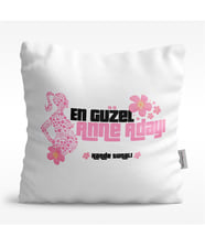 BK Gift Kişiye Özel En Güzel Anne Adayı Tasarımlı Beyaz  Yastık - 3