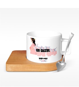 BK Gift Kişiye Özel En Güzel Anne Adayı Tasarımlı Ahşap Altlıklı Seramik Fincan - 2