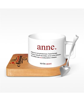 BK Gift Kişiye Özel Anne Anlamlı Ahşap Altlıklı Seramik Fincan - 1